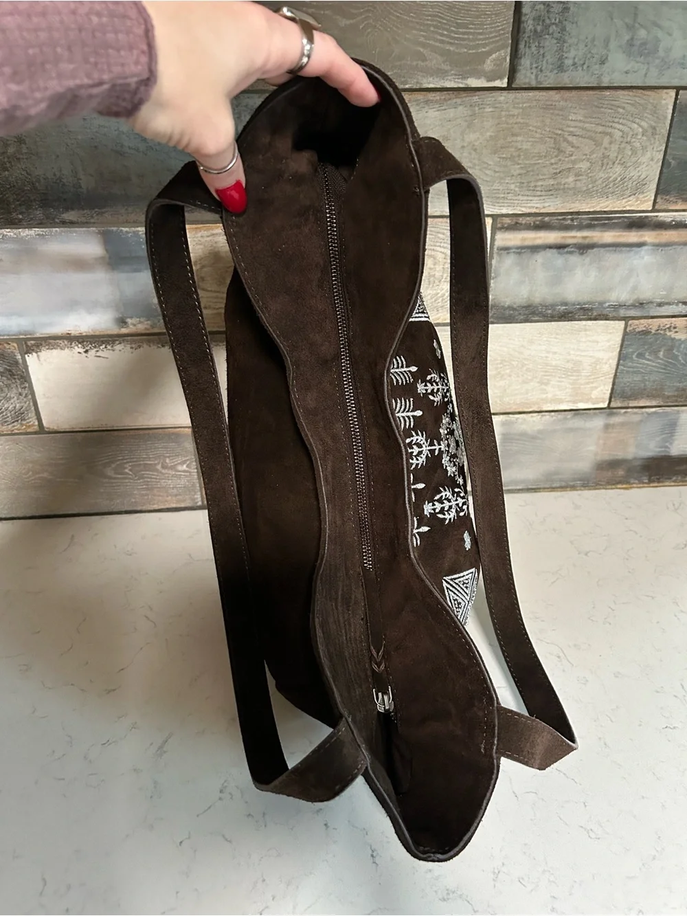 Free People Eden Embroidered Suede Tote + Eden Mini Pouch in Espresso